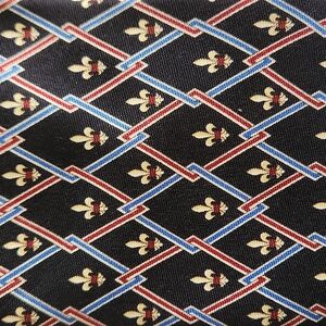 Vintage EDSOR fleur de lis silk tie black+ivory STABEN men's business neckwear
